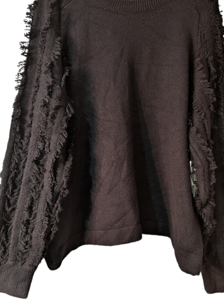 1.STATE Crew Neck Fringe Sleeve Tunic Sweater In Rich Black NWT - Picture 7 of 9